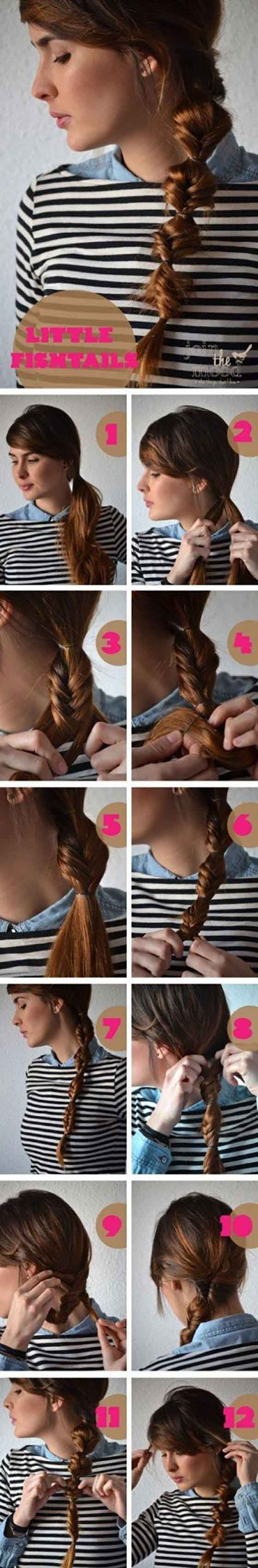 Little fishtails braided hairstyle for long hair