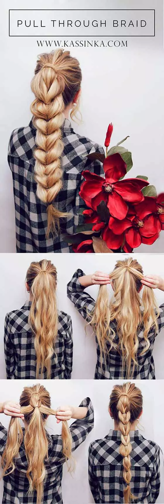Pull-through braided hairstyle for long hair