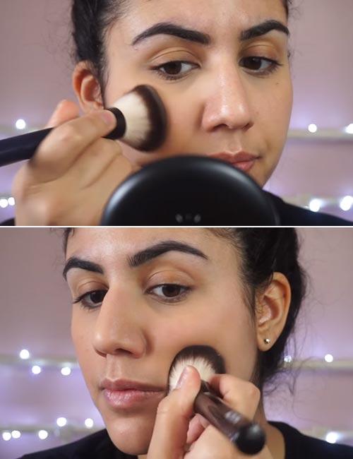 Step 3 is applying pressed powder foundation