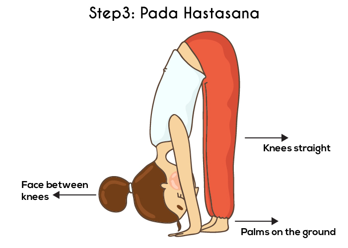Sun salutation step 3 pada hastasana or hand to foot pose