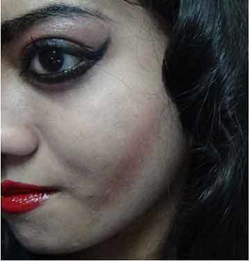 Final look of lip makeup for Bharatanatyam