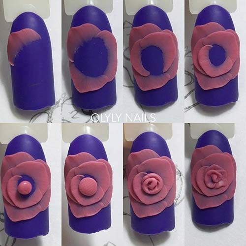 Violet acrylic 3D nail art design