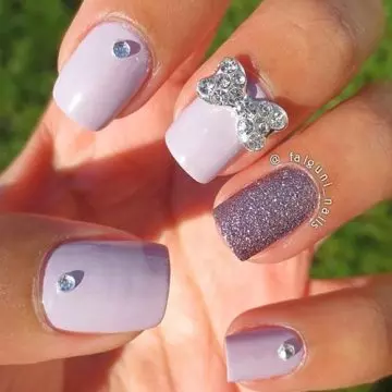 Lavender and silver bow 3D nail art design