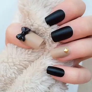 Black and beige bow 3D nail art design