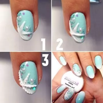 Sea blue 3D nail art design
