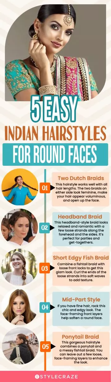 5 easy indian hairstyles for round faces (infographic)
