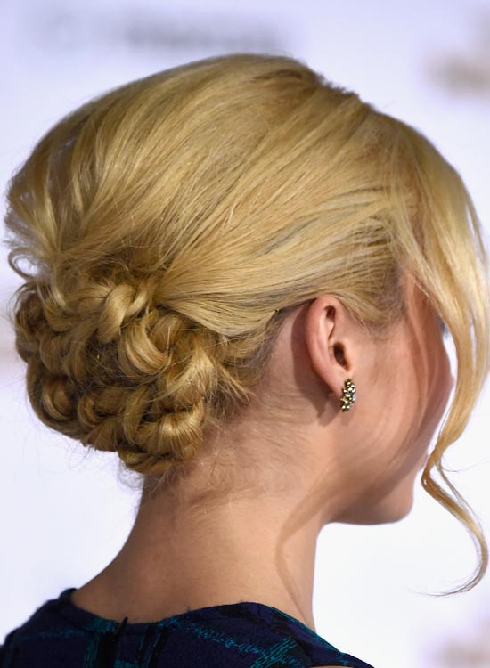 Embellished bun Indian hairstyle for round face