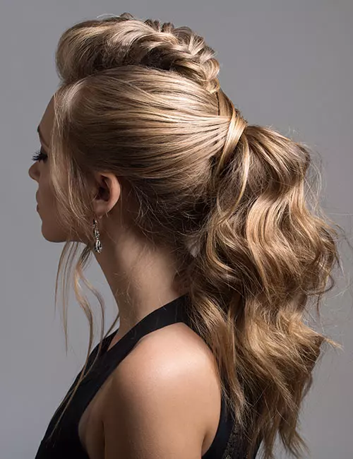 French pouf and high ponytail hairstyle for long hair
