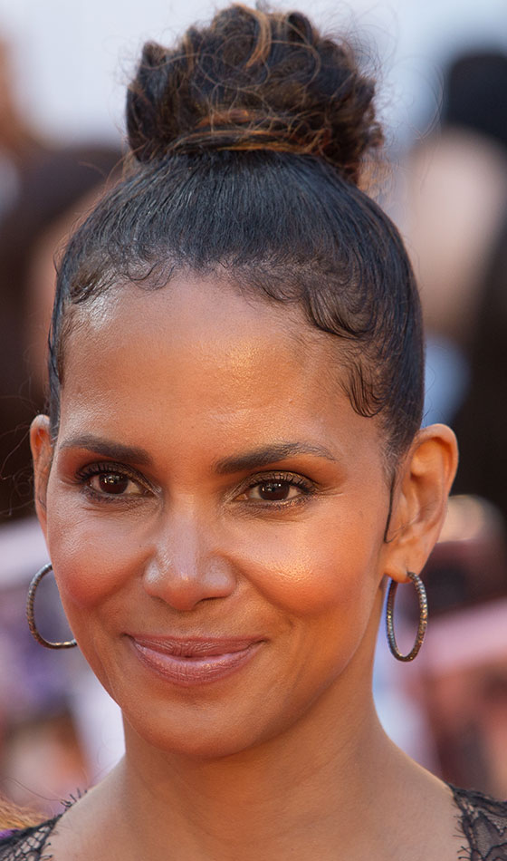 Halle Berry in messy bun hairstyle
