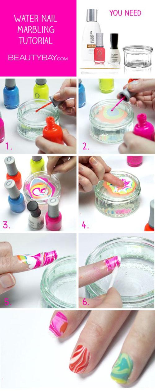 Neon marmorizzato Nail Art Design Tutorial 