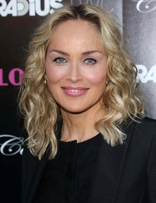 Sharon Stone's blunt cut with heavy waves hairstyle
