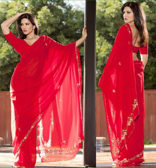 Sunny Leone In Red Saree