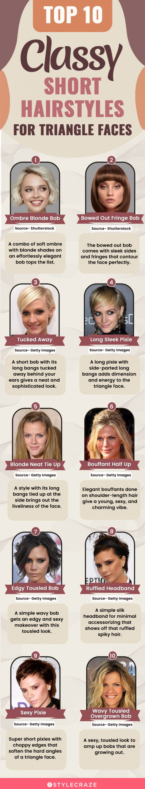 top 10 classy short hairstyles for triangle faces (infographic)