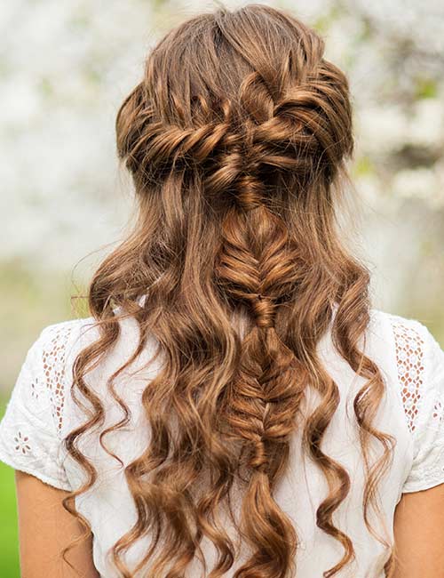 Waterfall crown hairstyle for long hair