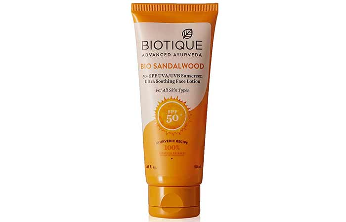 Best Sunscreens In India - Biotique Bio Sandalwood 50+ SPF UVAUVB Sunscreen