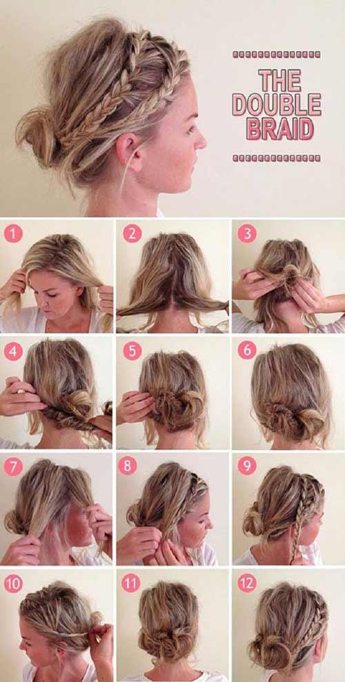 Messy double braid bun