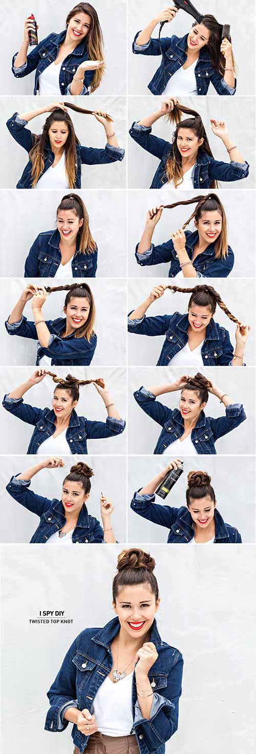 Messy twisted top knot