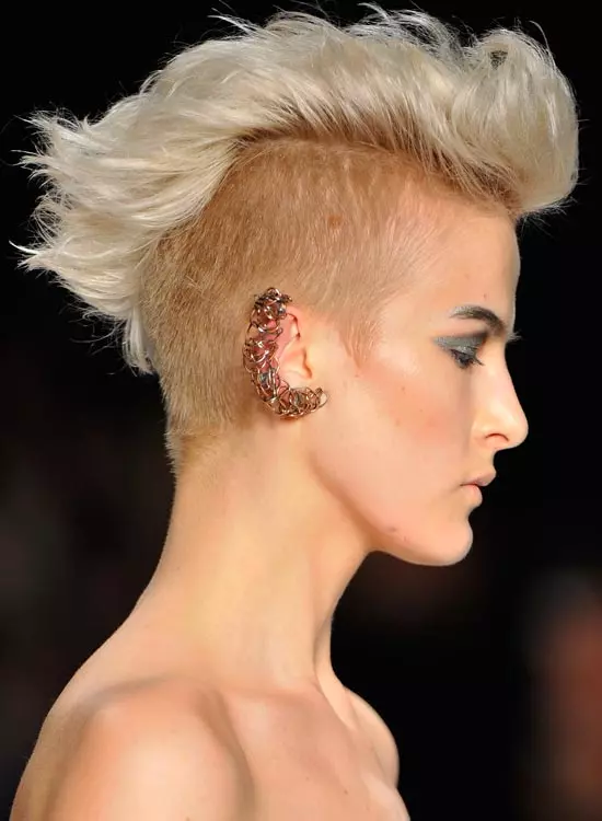 Thick wavy light golden blonde mohawk punk wavy hairstyle