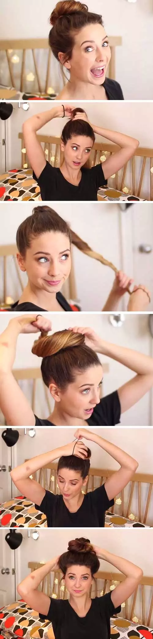 Messy bun hairstyle for school
