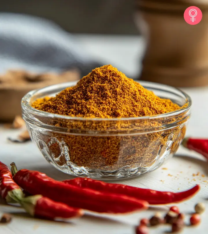 Dried chilies and cayenne pepper powder in a bowl