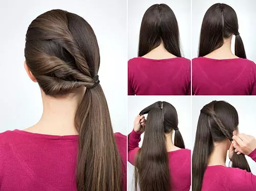 Triple twisted ponytail hairstyle for school