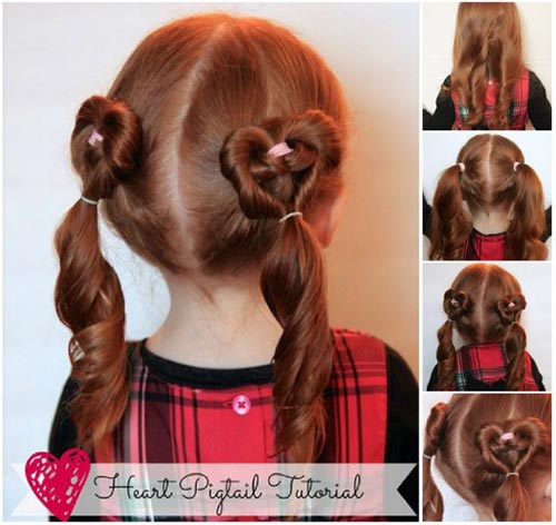 Heart pigtails hairstyle for school