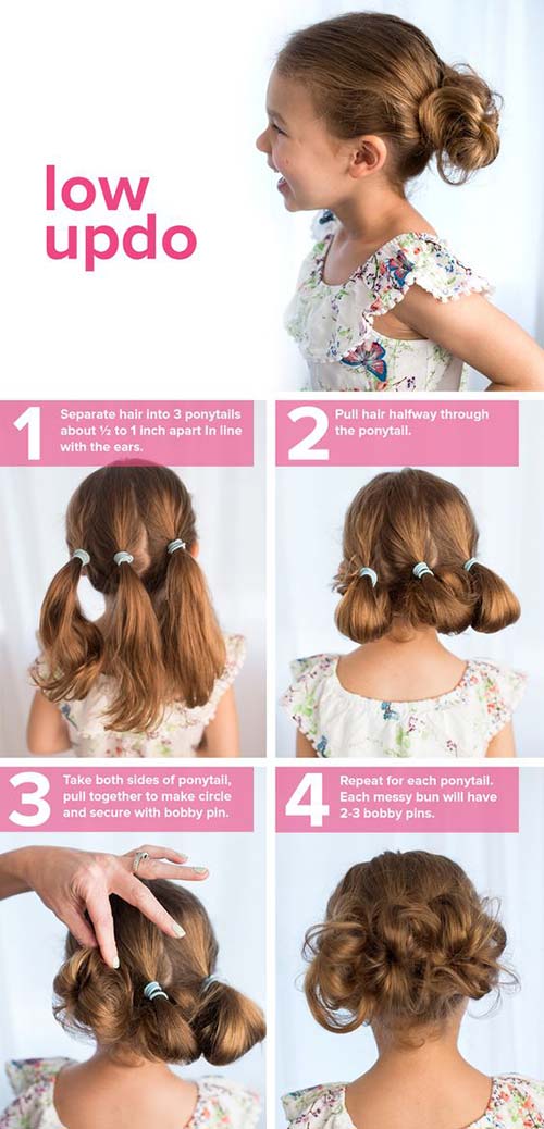 Triple low updo hairstyle for school