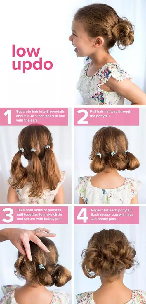 Triple low updo hairstyle for school