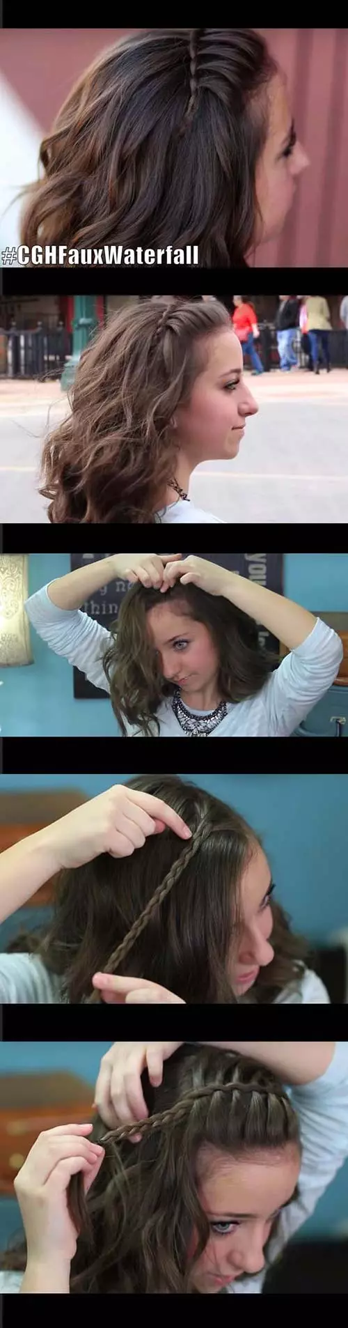 Faux waterfall hairstyle for school