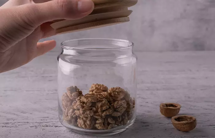 Walnuts stored in an airtight container