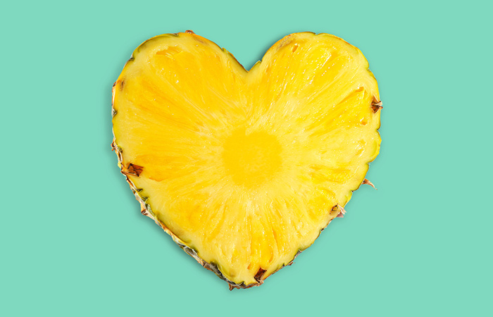 Pineapple cut in the shape of a heart to show cardiac health