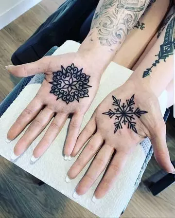 Snowflakes on the palms for hand tattoo design