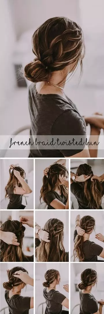 French braid twisted bun hairstyle tutorial for girls with long hair