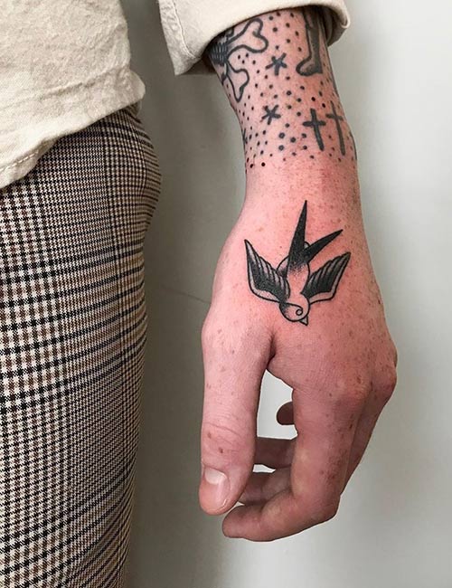 Sparrow for hand tattoo design