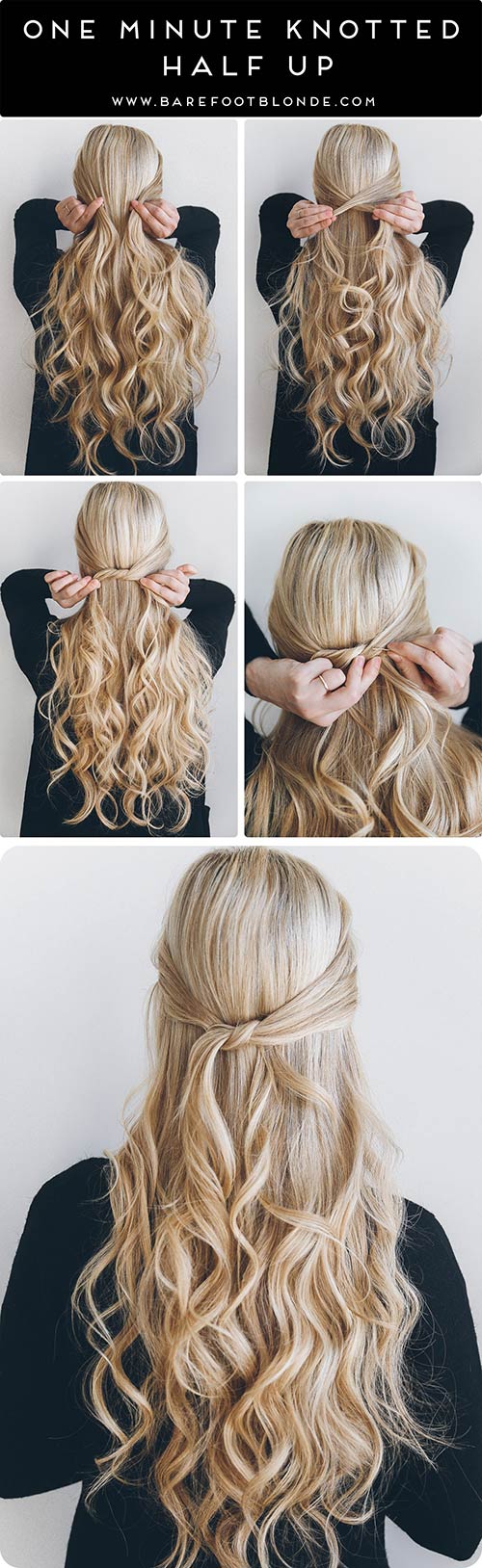 Knotted half-up hairstyle tutorial for girls with long hair