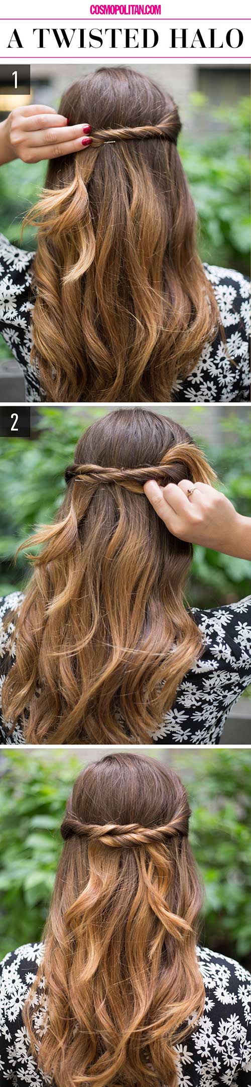 Twisted halo hairstyle tutorial for girls with long hair