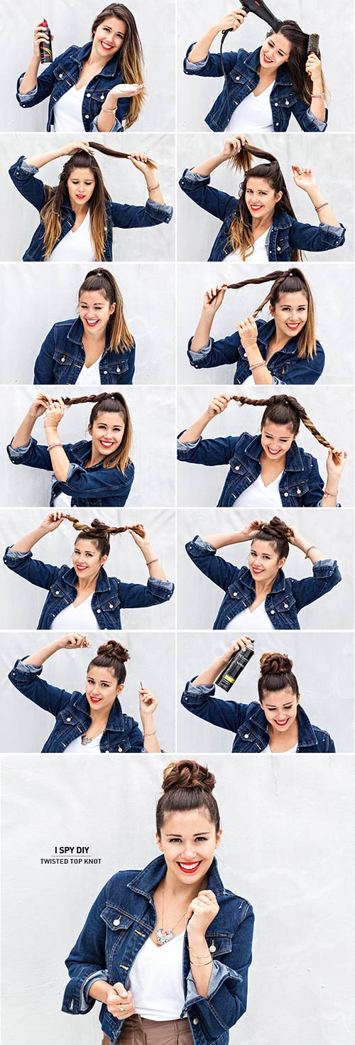 Twisted top knot hairstyle tutorial for girls with long hair