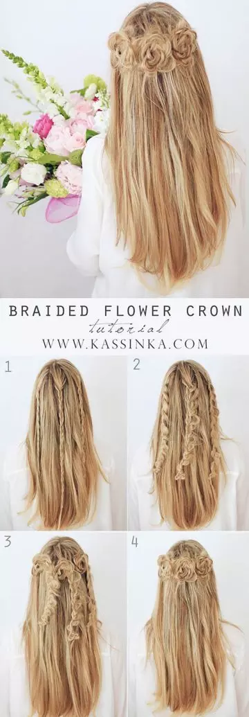Braided flower crown hairstyle tutorial for girls with long hair
