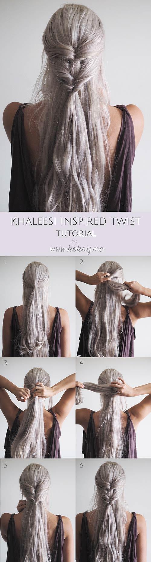 Khaleesi inspired twist hairstyle tutorial for girls with long hair