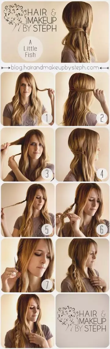 Asymmetrical fishtail hairstyle tutorial for girls with long hair