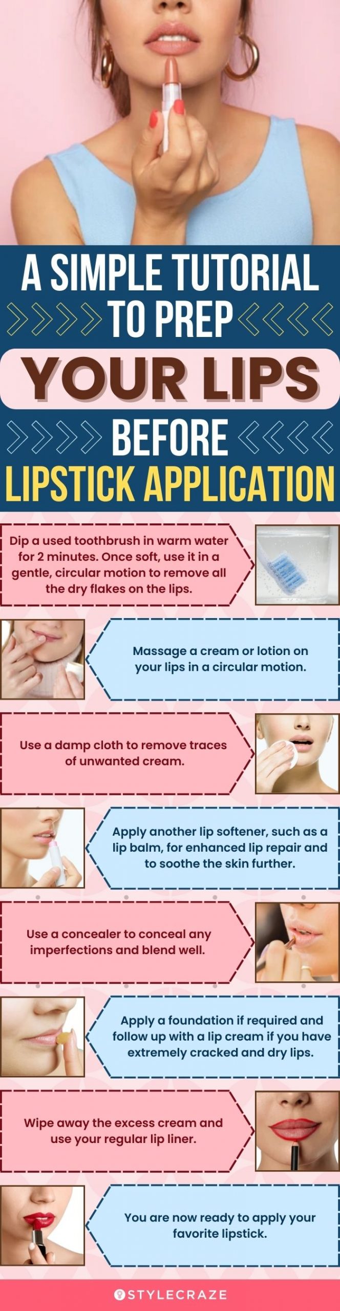 a simple tutorial to prep your lips before lipstick application (infographic)