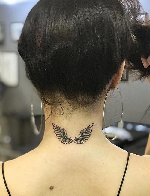 Angel wings tattoo design on the back of the neck