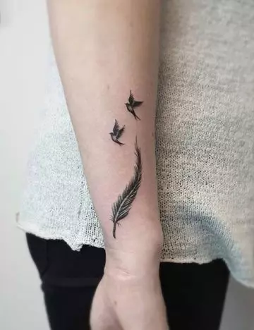 Birds and feathers arm tattoo idea