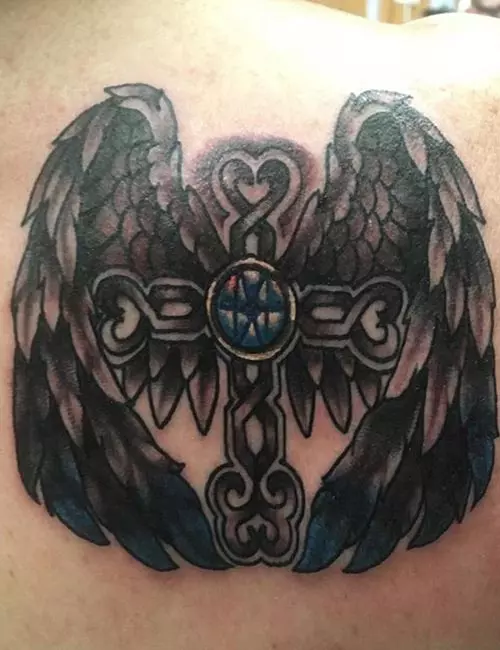 Cross with angel wings tatttoo design