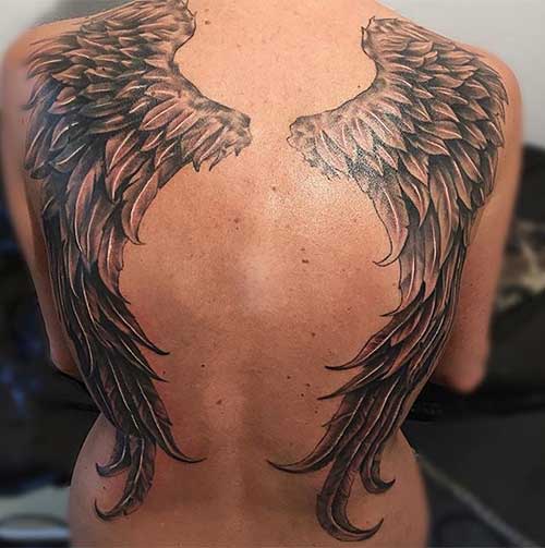 Full back angel wings tattoo design