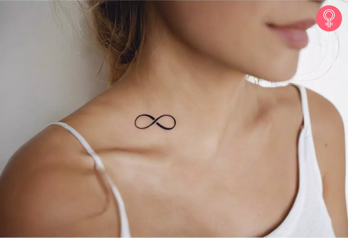 Infinity tattoo on the neck of a woman