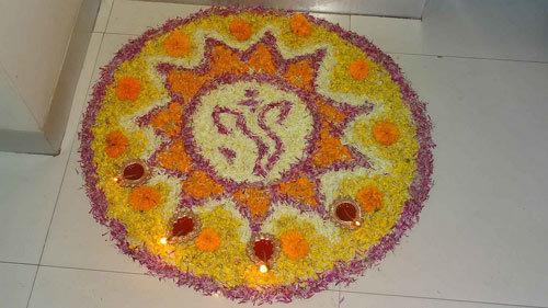 Rangoli design with flowers