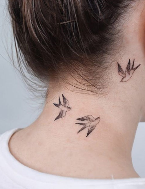Swallow Birds Tattoo Designs On Neck