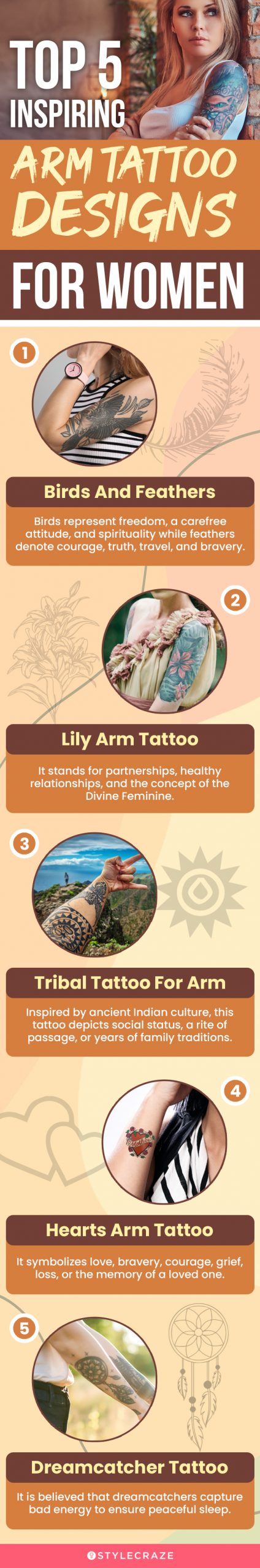 top 5 inspiring arm tattoo designs for women (infographic)