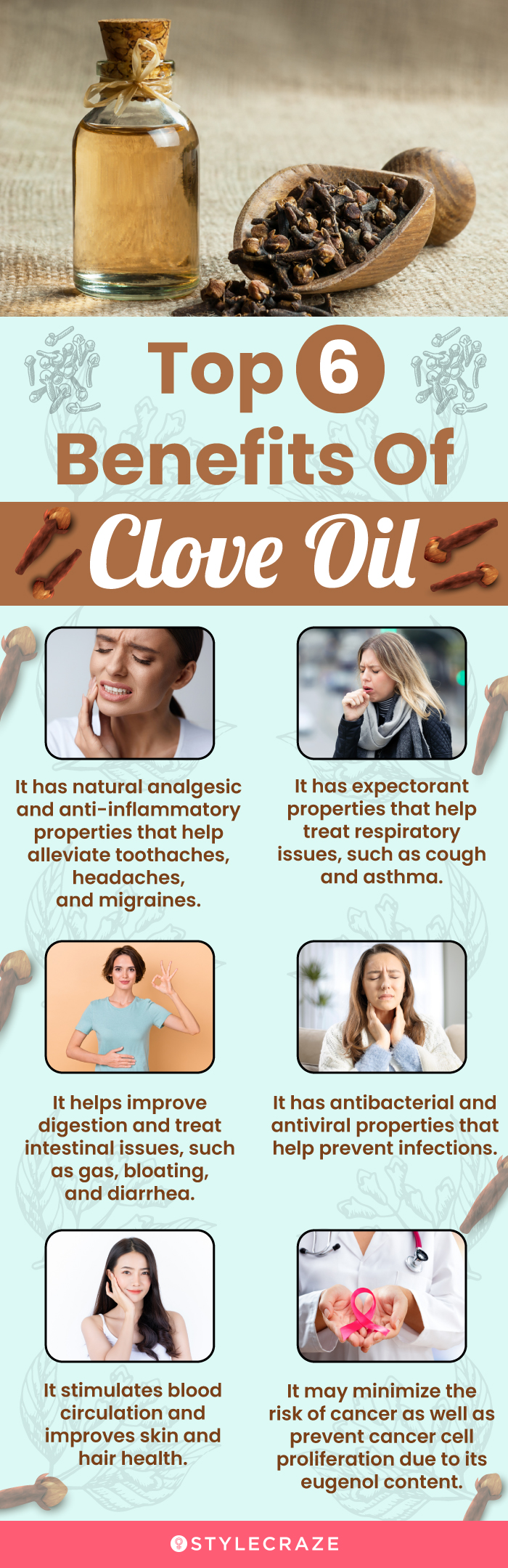 top 6 benefits of clove oil (infographic)